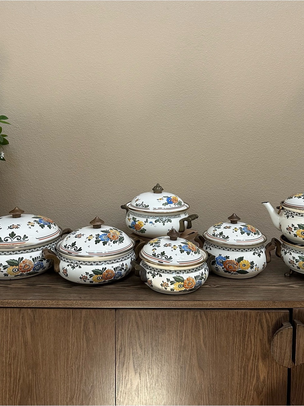 Vintage ASTA Enamelware Cookware 13pc Set Floral Old Amsterdam Pot Pan Dutch